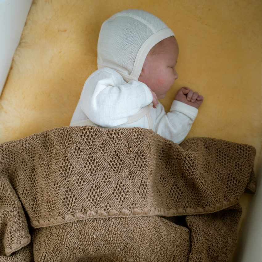 Baby deken wol gebreid zacht Roze Disana