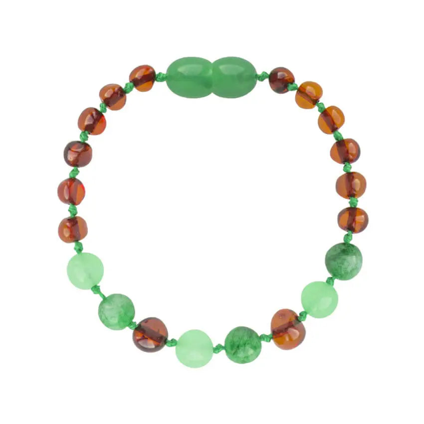 Barnsteen armband kind cognac - green jade