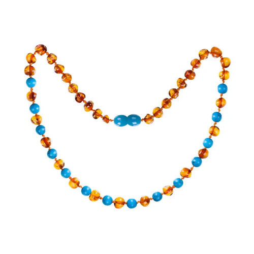 Barnsteen ketting kind Cognac/Turquoise