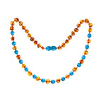 Barnsteen ketting baby/peuter Cognac/Turquoise