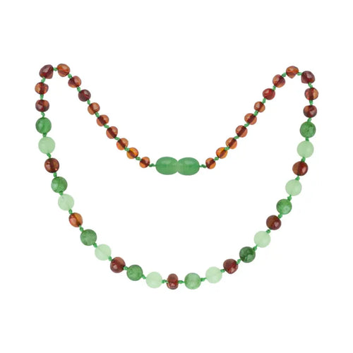 Barnsteen ketting baby/peuter cognac, green jade