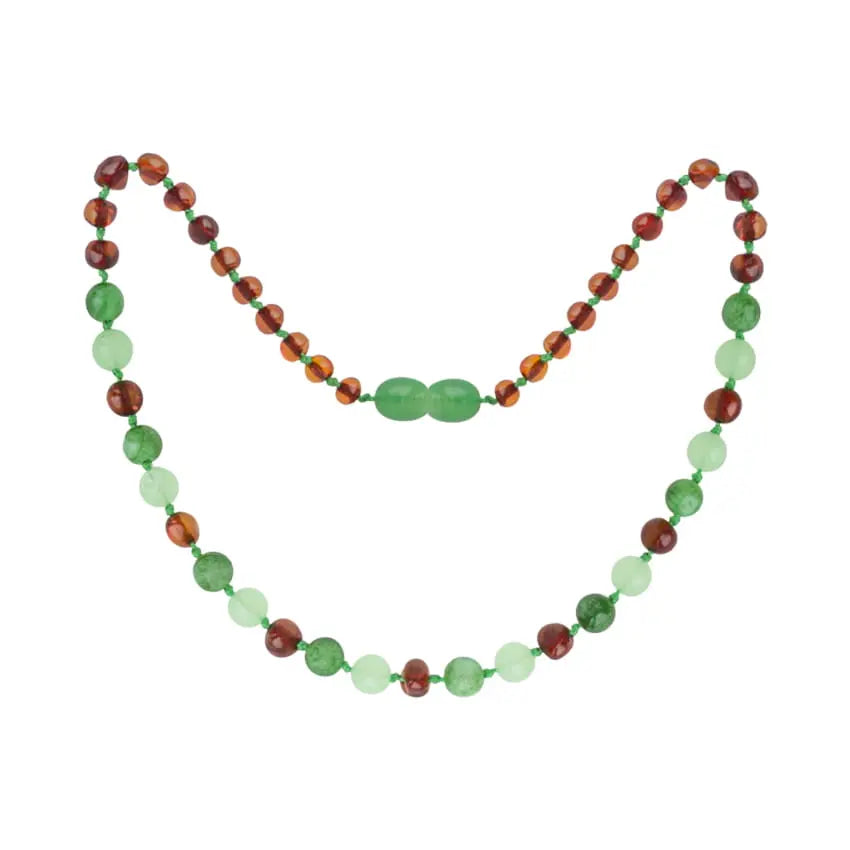 Barnsteen ketting kind cognac, green jade