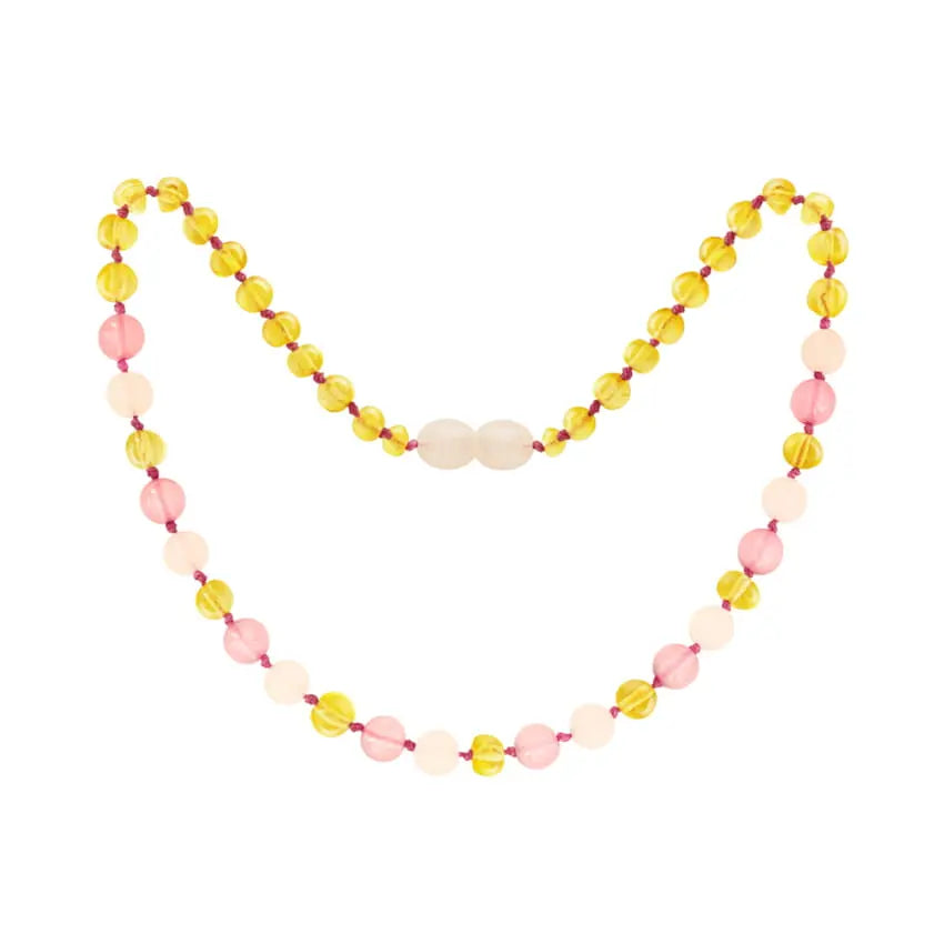 Barnsteen ketting baby/peuter lemon, rose quartz, pink jade