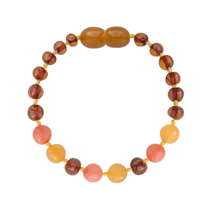 Barnsteen armband kind cognac - Aventurijn koraal