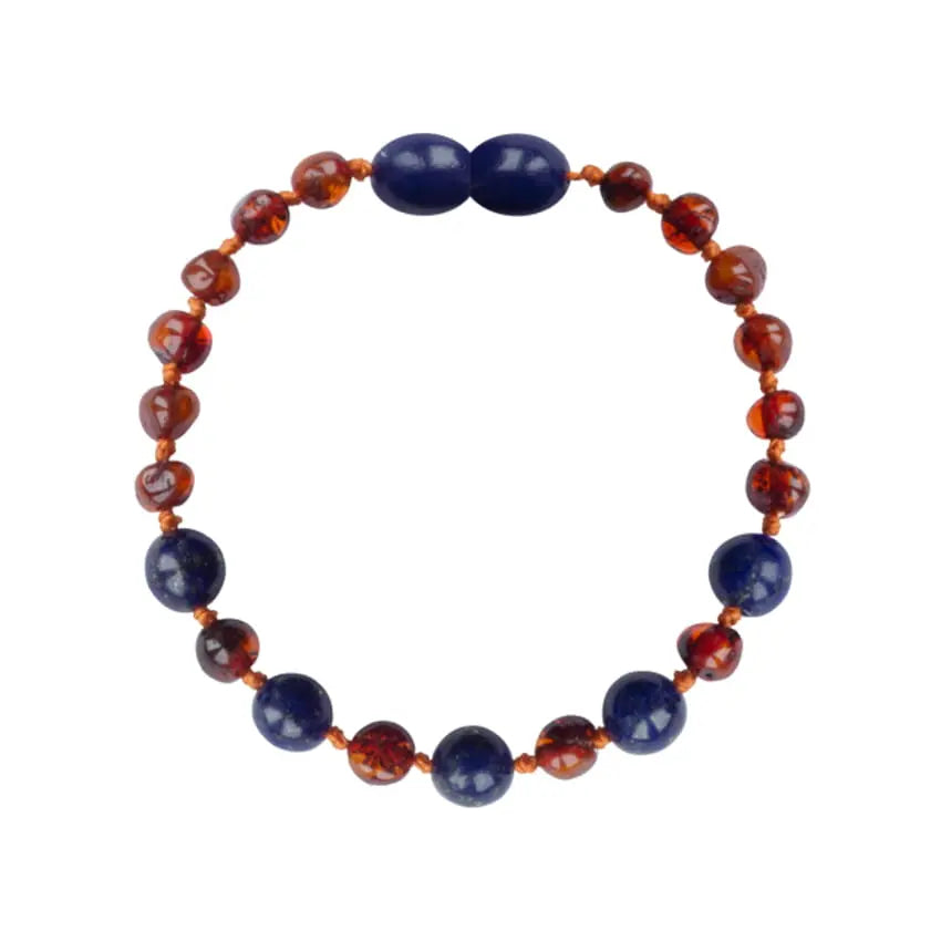 Barnsteen armband kind cognac - lapis lazuli