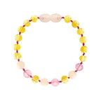 Barnsteen armband kind lemon, rose quartz, pink jade
