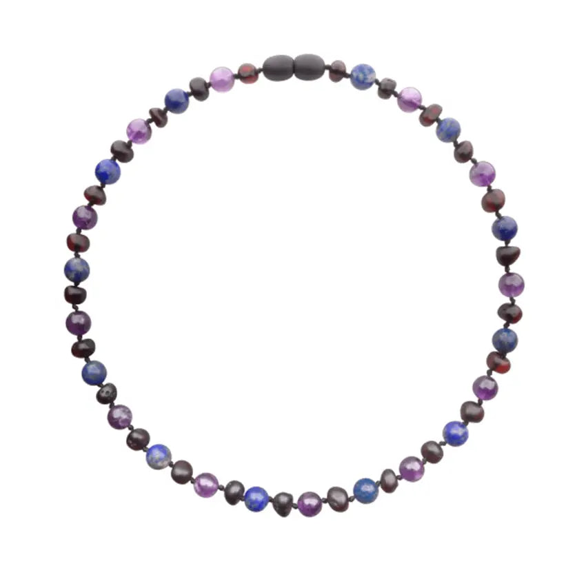 Barnsteen ketting baby/peuter Cherry - lapis lazuli - amethist