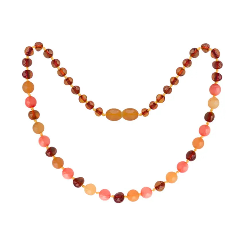 Barnsteen ketting kind cognac - aventurine coral