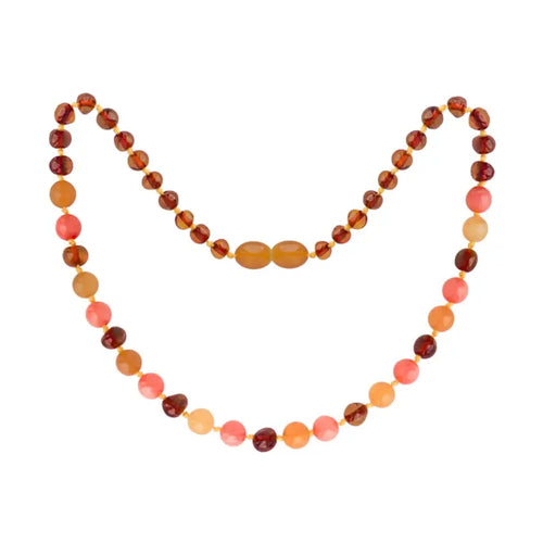 Barnsteen ketting baby/peuter cognac - aventurine coral