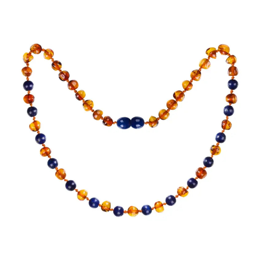 Barnsteen ketting kind cognac - lapis lazuli