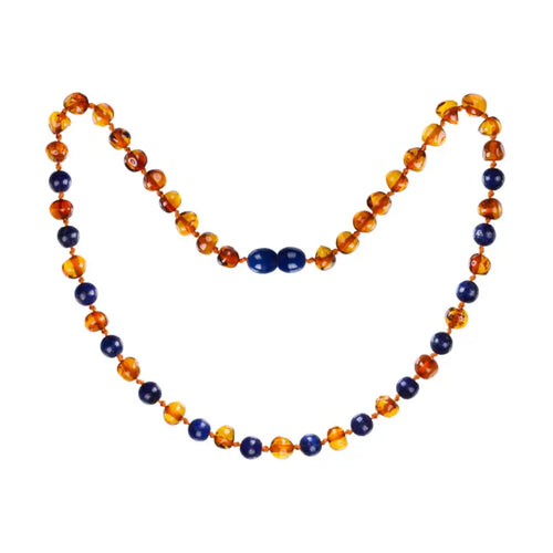 Barnsteen ketting kind cognac - lapis lazuli