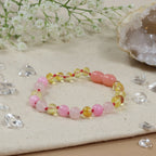 Barnsteen armband kind lemon, rose quartz, pink jade