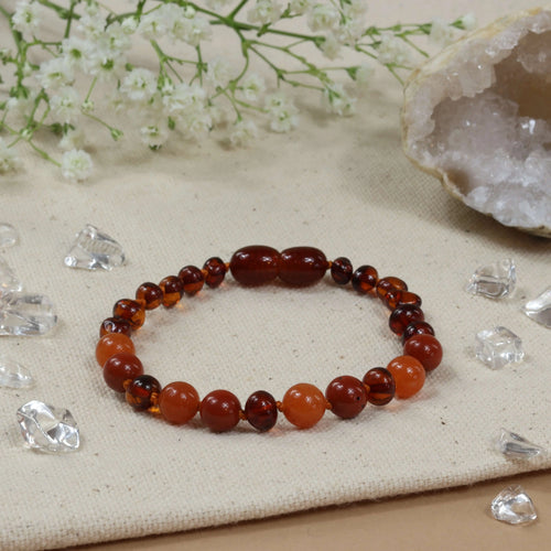 Barnsteen armband baby/peuter cognac - aventurijn - jaspis
