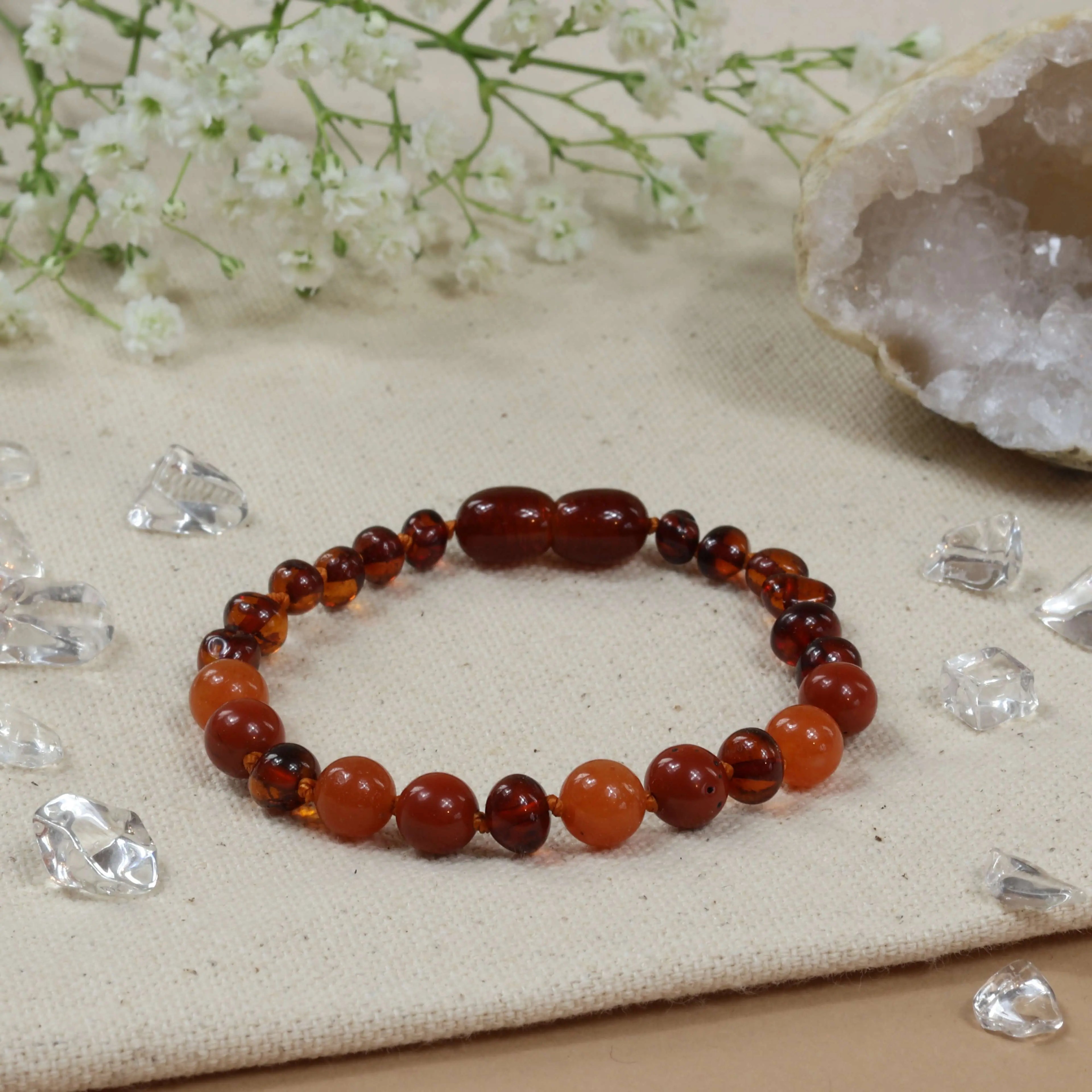 Barnsteen armband kind cognac - aventurijn - jaspis