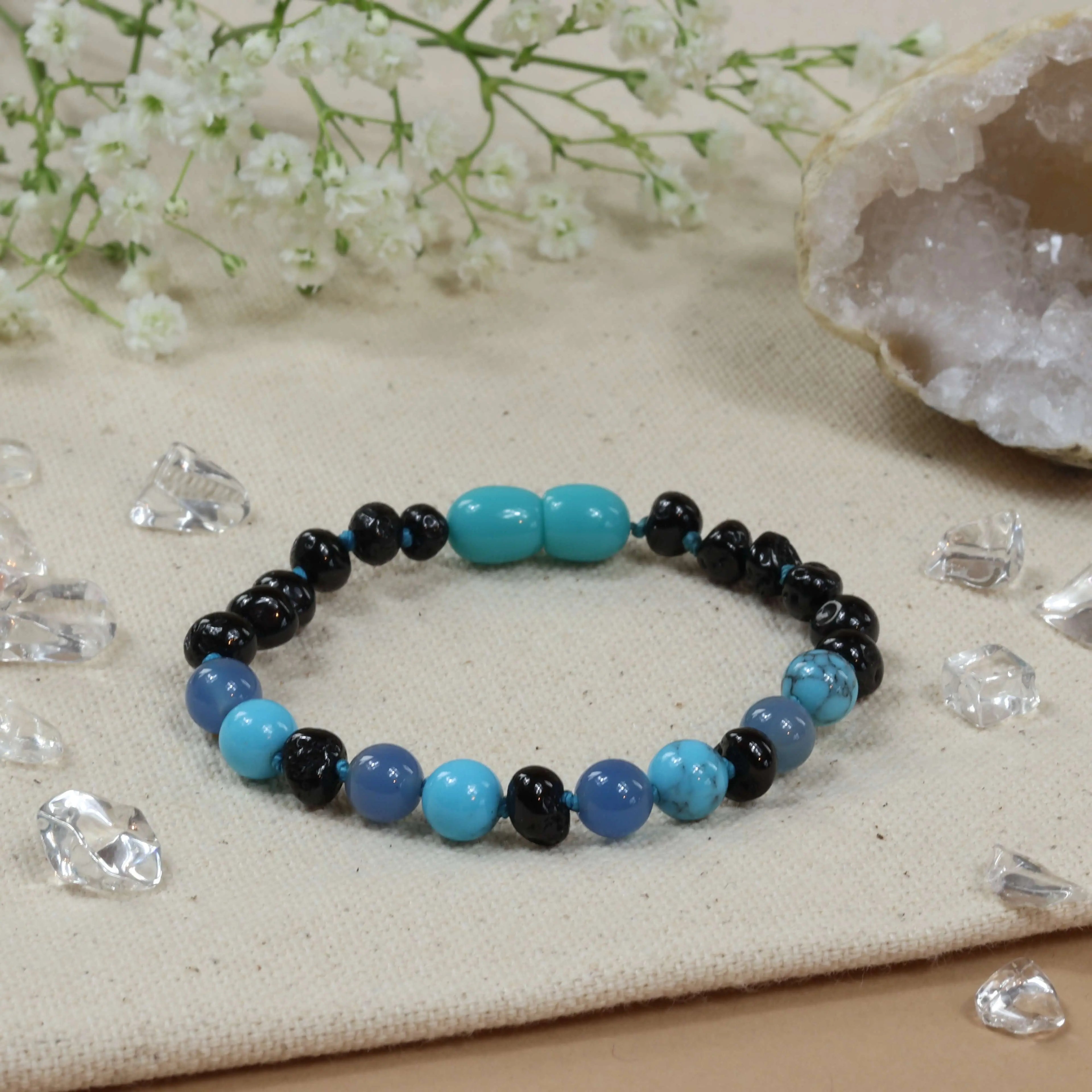 Barnsteen armband baby/peuter cherry - turkoois - jade