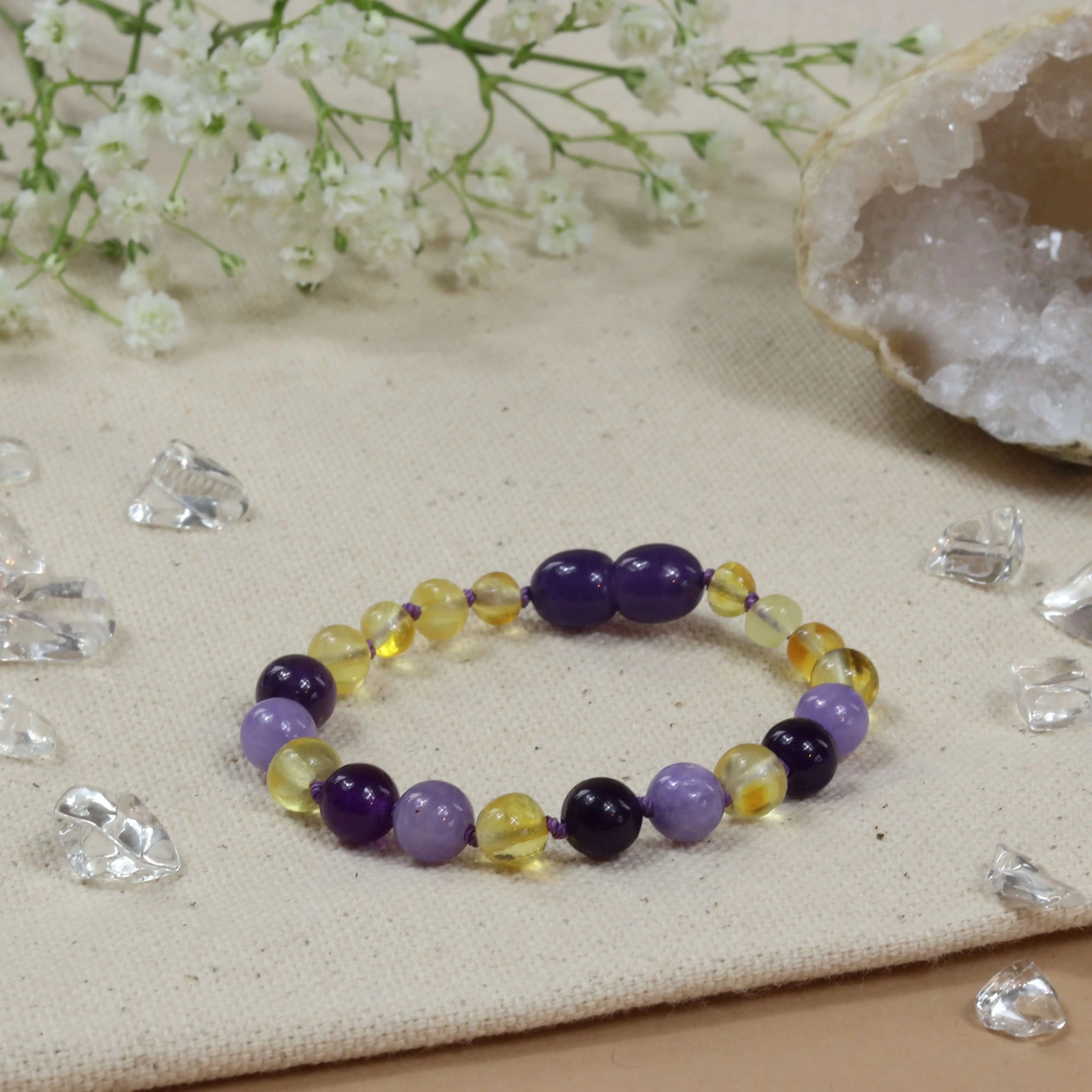 Barnsteen armband baby/peuter lemon amethist jade