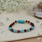 Barnsteen armband baby/peuter cognac - turquoise