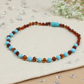 Barnsteen ketting kind Cognac/Turquoise