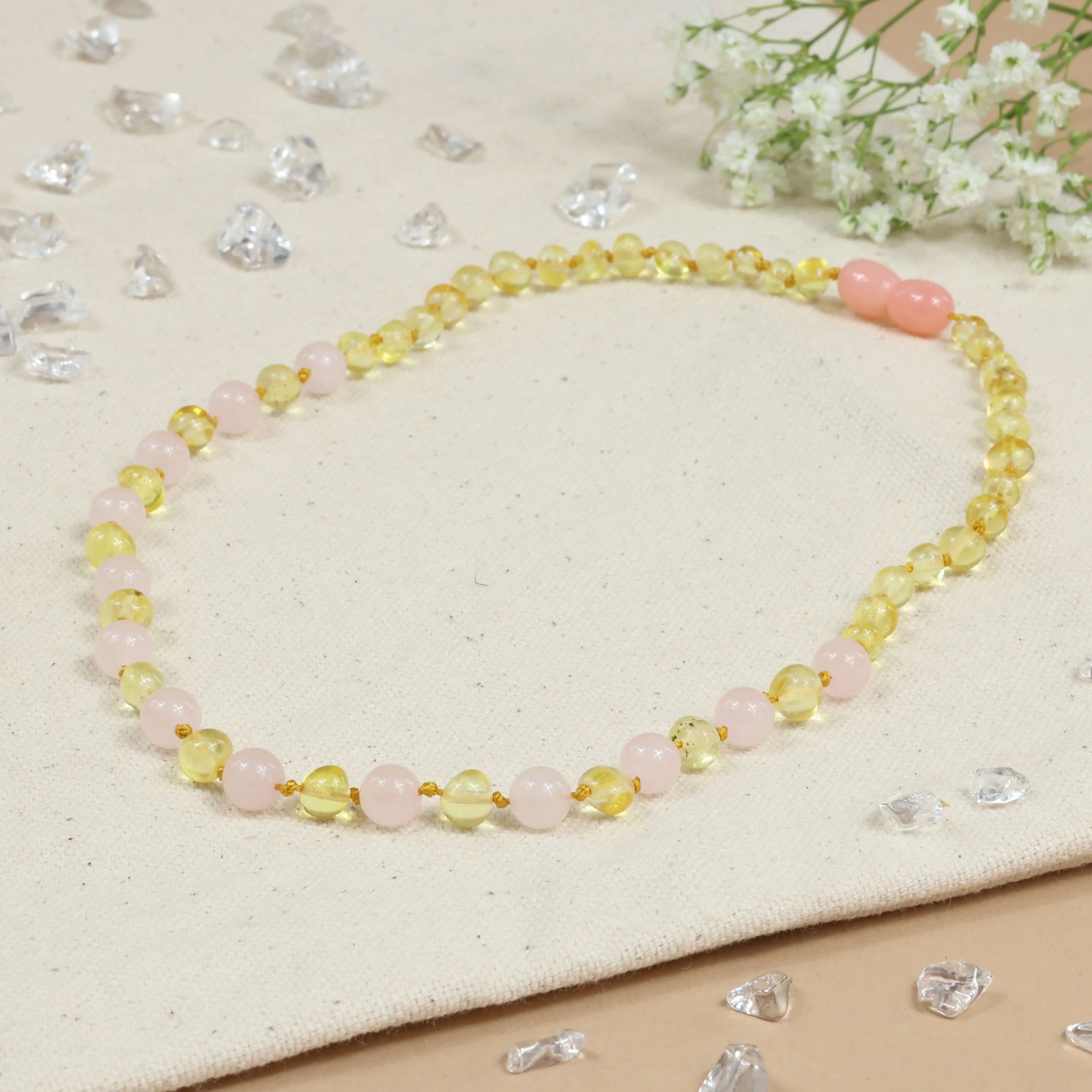 Barnsteen ketting baby/peuter lemon - rose quartz