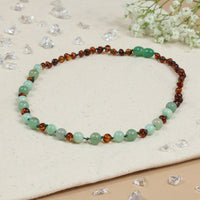 Barnsteen ketting kind cognac, green jade