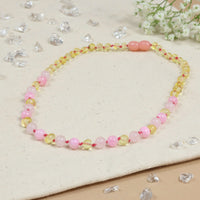 Barnsteen ketting baby/peuter lemon, rose quartz, pink jade
