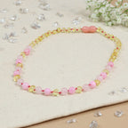 Barnsteen ketting kind lemon, rose quartz, pink jade