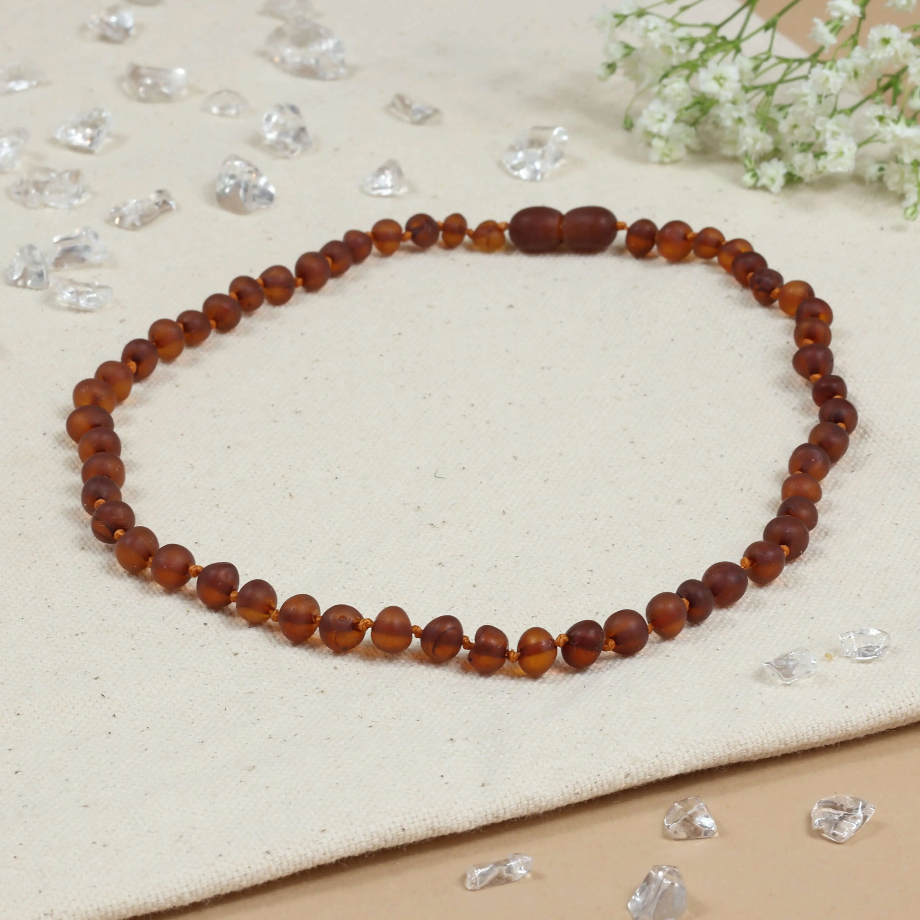 Barnsteen ketting dames cognac unpolished
