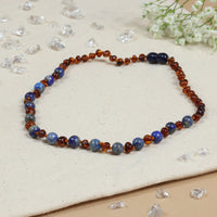 Barnsteen ketting kind cognac - lapis lazuli