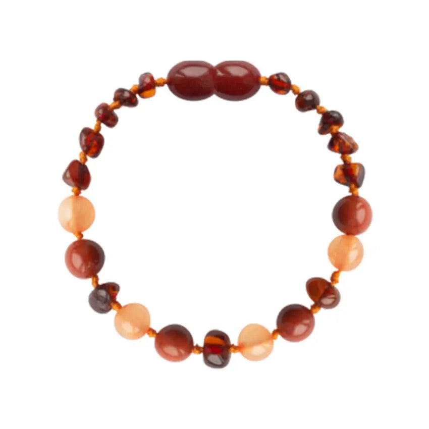 Barnsteen armband baby/peuter cognac - aventurijn - jaspis
