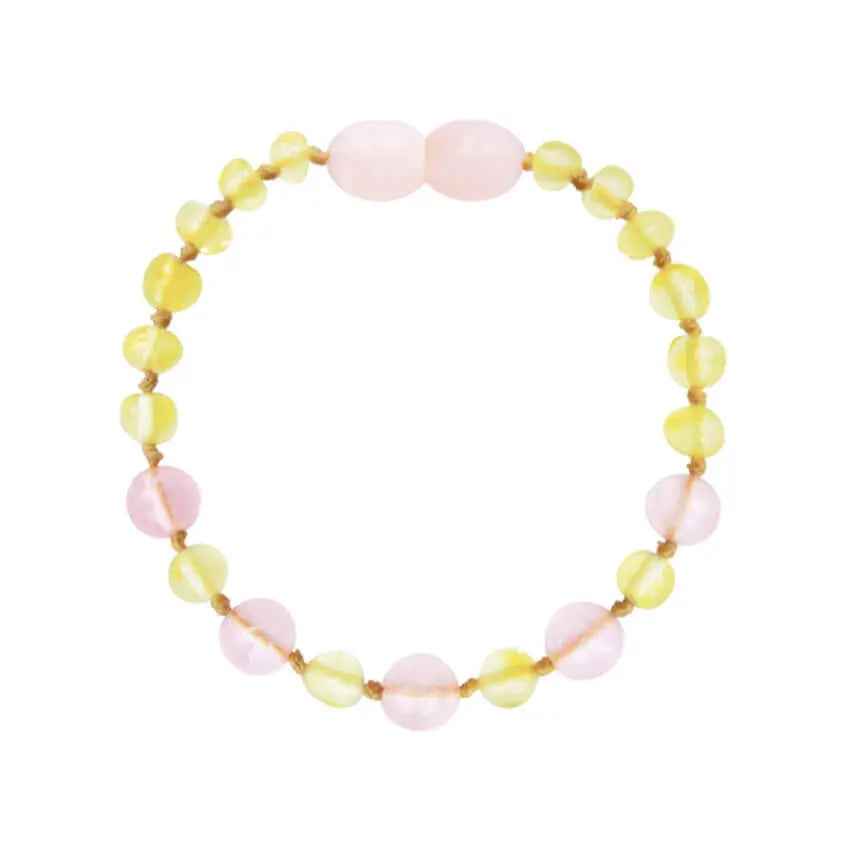 Barnsteen armband baby/peuter lemon - rose quartz