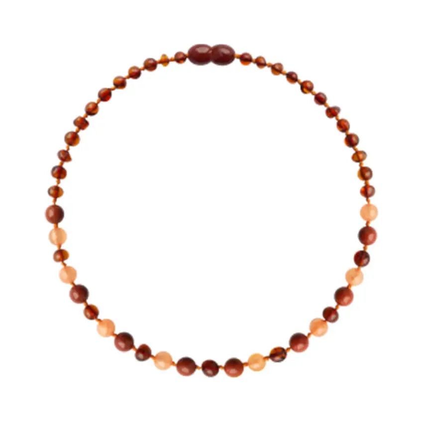 Barnsteen ketting 45cm cognac- aventurijn - jaspis
