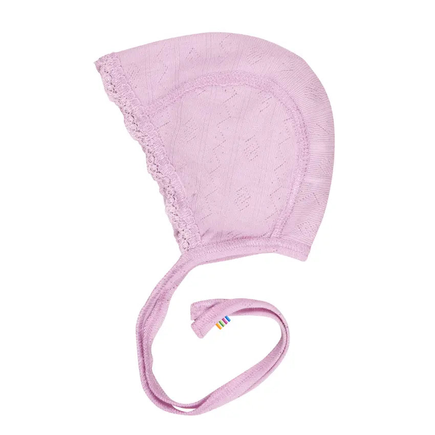 Strikmutsje wol/zijde met kant - Roze