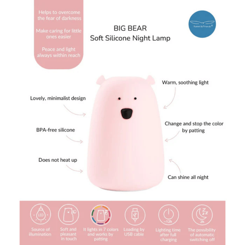 Grote beer lamp Roze Oplaadbaar USB-C