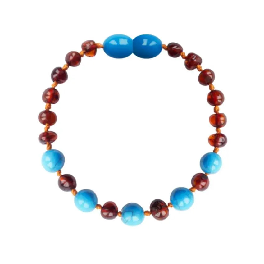 Barnsteen armband baby/peuter cognac - turquoise