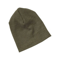 Beanie dopmuts wol zijde olijf
