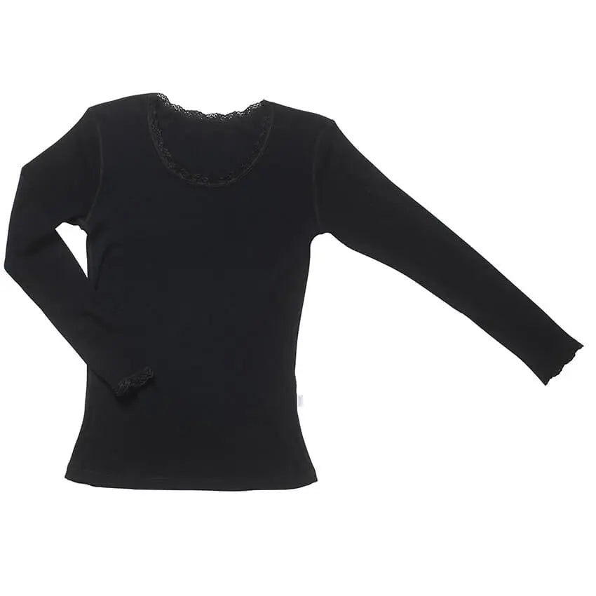 Dames longsleeve wol met kant - zwart