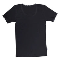 Dames T-shirt wol met kant- zwart