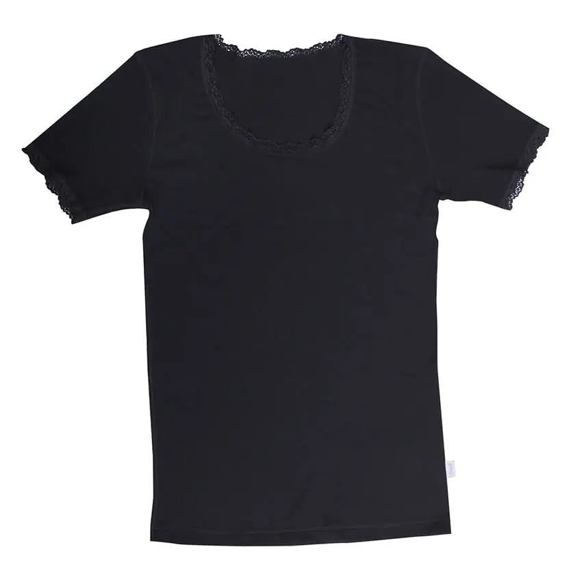 Dames T-shirt wol met kant- zwart